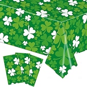 preiswerte Tischdecken-Plastiktischdecke zum St. Patrick's Day, grünes Kleeblattmuster, irisches Kleeblattmotiv, festliche Tischdecke für die Feier zum St. Patrick's Day.