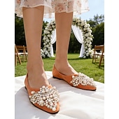economico sposa-ballerine da donna con punta affilata e decorazioni di perle, eleganti scarpe da sposa slip-on per spose e ospiti, perfette per il giardino all'aperto &amp;cerimonie sul prato