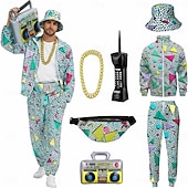 cheap Outfits-Retro Vintage 1980s Hip Hop Outfits Bag Accesories Set with Accessories Long Sleeves Disco Fancy Dress Men's Carnival Costume Halloween Carnival New Year Pride Parade Pride Month Adults Bag More