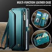 cheap Samsung Cases-Phone Case For Samsung Galaxy Z Fold 7 Wallet Case with Lanyard with Wrist Strap Kickstand TPU PU Leather