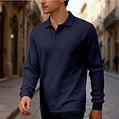tanie Męska klasyczna koszulka polo-Męskie Koszulki polo Koszula golfowa Codzienny Ulica Klapa Długi rękaw Podstawowy Nowoczesny Równina Żakard Guziki Wiosna Jesień Regularny Ciemnoszary Czarny Granatowy Khaki Zieleń wojskowa Koszulki