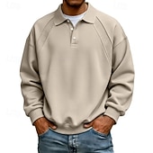 preiswerte Klassisches Poloshirt für Herren-Herren Polo Poloshirts Lässig Straße Revers Langarm Basic Modern Einfach Knöpfe Frühling Herbst Normale Passform Blau Schwarz Weiß Hellgrün Rote Marineblau Polo