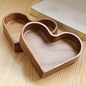 cheap Valentine's Day-Valentine's Day Vintage Heart-Shaped Wooden Tray Decorative Dark Wood Grain Organizer for Snacks, Jewelry, Keys and Small Items Home Decor Display Tray