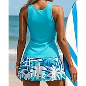 Недорогие Серфинг Танкини и Бикини-Жен. Купальник с цветочным принтом Танкини 2 предм. С принтом Эластичный Без рукавов Купальники Серфинг Для погружения с трубкой Плавание Лето