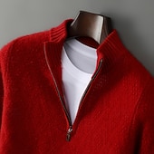 preiswerte Wollpullover für Herren-Hochwertiger Herrenpullover aus reiner Wolle und Kaschmir mit Viertelreißverschluss, klassischer Strickpullover, weich, warm und atmungsaktiv.