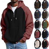 voordelige basic hoodies voor heren-Voor heren Trui met capuchon Wafel Hoodies Stoppen Hoodie met kwartrits Zwart Leger Groen Rood Marineblauw Bruin Capuchon Kleurenblok Lapwerk Zak Casual Dagelijks Sport &amp; Outdoor Streetwear