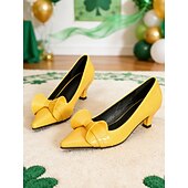  Gröna damklackade slingback-klackar i konstläder med rosett – snygga och bekväma stilettklackar för St. Patrick's Day-firanden, fester och högtider