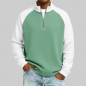 abordables T-shirt en tricot gaufré-Homme Tee-shirt Gaufre T-shirt avec fermeture éclair 1/4 manche longue Col montant Automne &amp; Hiver Automne Printemps &amp; Automne Bloc de Couleur Texturé Mode Occasionnel Boutons Pur Occasionnel Formel