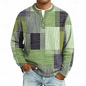 preiswerte Geometrisch-Herren Geometrisch Patchwork Waffel-Henley-Hemd Lässiger Stil Klassicher Stil Langarm Mode Designer Basic Lässig Täglich Outdoor Herbst Frühling &amp; Herbst Blau Grau Grün Khaki Henley Henley T-Shirt