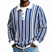 economico Polo geometrica da uomo-Per uomo Strisce verticali Magliette Polo a Nido d'Ape Manica Lunga Magliette polo Bavero Abbigliamento Sportivo Casual Scuola Athleisure Abbigliamento quotidiano Stampa 3D Primavera Autunno Blu Nero