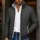 Недорогие кардиган мужской свитер-Муж. Вязаная ткань Кардиган Свитер на молнии Свитер Куртка флисовый свитер Рельефный узор Вязать Обычные топы Классический Флис Сплошной цвет Вырез под горло