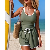 cheap One Pieces Rash Guards-Women's Floral Print Swimsuit One Pieces High Waisted Ruched Swimsuit Solid Colored Elastic Sleeveless Swimwear Surfing Snorkeling Swimming Summer
