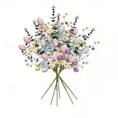 cheap Easter-6pcs Artificial Easter Flower Stems with Speckled Eggs and Colorful Berries, Spring Centerpiece Decor with Pastel Eggs, Daisies, and Branches for Easter Arrangements