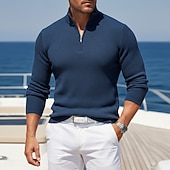 voordelige Heren Klassieke Polo-Voor heren Wafel Poloshirts Met Textuur Casual Buiten Kwart ritssluiting Lange mouw Modieus Modern Effen Kleur Effen Gebreid Herfst winter Zomer Lente Strak Donker Bruin Wit Wijn Marineblauw