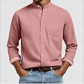 preiswerte Herren Popover Hemden-Herren Hemd Freizeithemd Stehkragenhemd Weiß Rosa Marineblau Grün Kaki Langarm Einfach Mandarinkragen Henley Lässig Outdoor Tasche Bekleidung Polyester Neutral Mode Täglich