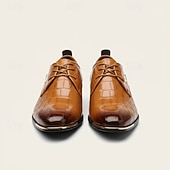 Недорогие Дерби туфли-мужские коричневые оксфорды из искусственной кожи с крокодиловым узором - элегантные туфли на шнуровке для официальных и деловых нарядов