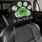 baratos Capas de Sofa-2 capas de encosto de cabeça para carro com trevo verde | compatíveis com todos os veículos, pretas &amp;Adesivo para carro com estampa de trevo verde, design plano 2D, poliéster, fácil instalação -