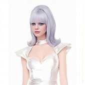 cheap Historical Wigs-Vintage Short Wavy White Silver Wig with Bang Retro Bouffant Beehive Wigs fits 80s Costume or Halloween Party