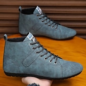 tanie Botki-stylowe, szare, męskie trampki za kostkę – miękkie, zamszowe buty ze skóry ekologicznej ze sznurowadłami, idealne na co dzień, do ulicznego stylu i codziennej wygody