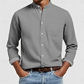 preiswerte Herren Popover Hemden-Herren Hemd Freizeithemd Stehkragenhemd Weiß Rosa Marineblau Grün Kaki Langarm Einfach Mandarinkragen Henley Lässig Outdoor Tasche Bekleidung Polyester Neutral Mode Täglich