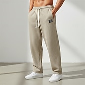 cheap Straight Leg-Men's Waffle Sweatpants Trousers Baggy Pants Straight Leg Sweatpants Drawstring Elastic Waist Solid Color Comfort Full Length Daily Outdoor Streetwear Vacation Fashion Black White Micro-elastic