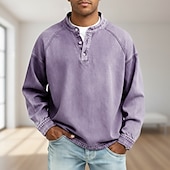 billiga grundläggande t-shirts-SoftFade™ Herrs T Skjorta Henley Skjorta Denim Skjorta 100% Bomull Syra Tvättad Skjorta Tee Topp Lång Ärmd Enkel Vintage Streetwear Avslappnad Färgad Tvättad Raglanärmar Stående Krage Henley Sport