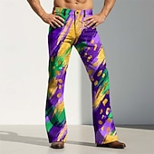 economico Pantaloni casual stampati da uomo-Martedì grasso Per uomo Piume Inchiostro splash Carnevale Pantaloni Pantaloni da discoteca Pantaloni a zampa d'elefante anni '60 e '70 Misura del girovita medio Vintage Retrò Feste Ferie Tasche