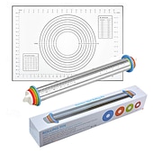 voordelige Keukengerei &amp; Gadgets-Deegroller met verstelbare dikte en mat, roestvrijstalen deegroller met maatverdeling, verstelbare dikte voor het bakken, inclusief mat en deegset voor gemakkelijk uitrollen.