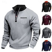 voordelige Basis Sweatshirts-Voor heren Sweatshirt Stoppen Sweatshirt met kwartrits Zwart Wijn Marineblauw Lichtgrijs Donkergrijs Halve rits Kleurenblok Zak Casual Dagelijks Sport &amp; Outdoor Polyester Streetwear Basic Casual