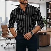 ieftine Cămăși de rochie pentru bărbați-Bărbați Cămașă Cămașă de Costum Camașă cu nasturi Benzi verticale Zilnic Afaceri Albastru Manșon Lung Răsfrânt Toate Sezoanele Îmbrăcăminte Peteci