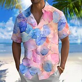 preiswerte Tropische Pflanzen-Herren Blatt Tropische Pflanzen Sommer Hawaiihemd Knopfhemd Alohahemd Kurzarm Hawaiianisch Ferien Strandbekleidung Sommer Frühling Umlegekragen 3D-Druck Hemden mit Kragen Eine Tasche vorne Blau