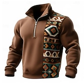 billiga Vintage etniska sweatshirts-Herr Geometrisk Rutig Stam Tröja Sport Mode Ledigt Blixtlås Hem Streetwear Arbete Fest Blå Purpur Brun Grön Höst Alla årstider Designer S M L XL XXL XXXL