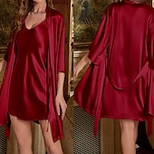 Χαμηλού Κόστους Γυναικεία Πιτζάμες Onesies-Γυναικεία Σαλόνια Νυχτικιά Μοντέρνα Καθημερινό Μαλακή Μονόχρωμες Κουρελού Φορέματα Σπίτι Διακοπές Μακρυμάνικο Λαιμόκοψη V Θαλασσί Μαύρο Ανθισμένο Ροζ Κρασί Καλοκαίρι Άνοιξη Κανονικό