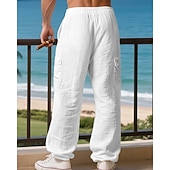 halpa Loma-Miesten Pellavahousut Housut Kesähousut Roikkuvat housut Rantahousut Kurenauha Joustava vyötärö Yhtenäinen väri Mukavuus Hengittävä Päivittäin ulko- Hiekkaranta Loma Muoti Musta Valkoinen