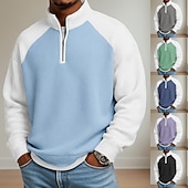 olcso Férfi klasszikus póló-Férfi Gofris pólóingek Póló Hétköznapi Előírásos Szalagos gallér Hosszú ujj Divat Tömör szín Texturált Gombok Sima Ősz &amp; tél Ősz Tavasz &amp; Ősz Normál Fekete Világoszöld Világoskék Sötétkék Bíbor