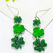  1 par de pendientes del Día de San Patricio, pendientes acrílicos con brillantina de trébol verde, gancho de aleación de estilo vintage, ropa informal, accesorios festivos y regalo