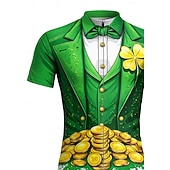  Camiseta Masculina do Dia de São Patrício Jersey Jersey de Ciclismo Jersey Downhill T-Shirt Quatro Folhas de Trevo Camiseta de Manga Curta Camiseta de Ciclismo Top com 3 Bolsos Traseiros UV