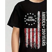  100% Baumwolle Kinder Jungen Schwarz Weiß Grafik USA Flagge 250-jähriges Jubiläum T-Shirt Bluse Rundhalsausschnitt Kurzarm Outdoor Alltagskleidung Mode Streetwear Designer Drucken Sommer