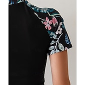 Χαμηλού Κόστους Rash Guards One Pieces-Γυναικεία Προστατευτικά Μαγιό με φλοράλ print Μαγιό Φλοράλ Πολύ Ελαφρύ (UL) Προστασία UV Ελαστικό Κοντομάνικο Μαγιό Σέρφινγκ Ψαροντούφεκο Καλοκαίρι