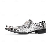 cheap Premium Leather Loafers-Men's White Snake Print Slip-On Shoes with Metal Accents – Stylish Formal Shoes for Evening Wear and Fashion-Forward Occasions
