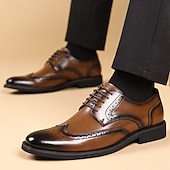 Χαμηλού Κόστους Μπρογκ παπούτσια-Ανδρικά καφέ παπούτσια brogue από συνθετικό δέρμα, κλασικό σχέδιο με φτερά, επίσημα και casual υποδήματα για γραφείο και ειδικές περιστάσεις
