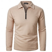 baratos Polo Clássico Masculino-Homens Camisas Polo Waffle Textura Casual Ao ar livre Com Zíper Quarter Zip Manga Longa Moda Moderno Côr Sólida Textura Zip Up Primavera &amp; Outono Todas as Estações Normal Preto Branco Vinho Azul