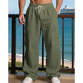 halpa Loma-Miesten Pellavahousut Housut Kesähousut Roikkuvat housut Rantahousut Kurenauha Joustava vyötärö Yhtenäinen väri Mukavuus Hengittävä Päivittäin ulko- Hiekkaranta Loma Muoti Musta Valkoinen