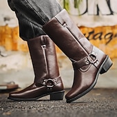 billige Bikerstøvler-Herre Støvler Cowboy Western støvler Retro Gange Fritid Daglig PU Bekvem Støvletter Tøfler Mørkebrun Gulbrun Svart Vår Høst