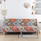 abordables Couverture du canapé Futon-Housse de canapé-lit extensible en tissu imprimé, disponible en 3 tailles différentes, housse de canapé sans accoudoirs, housse de banc élastique, protection décorative pour le Nouvel An, décoration