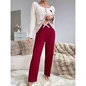 Χαμηλού Κόστους Ημέρα του Αγίου Βαλεντίνου Ύπνος &amp; Χαλάρωση-Γυναικεία Σετ Πυτζάμες Καθημερινό Ανατομικό Καρδιά Ελαστική μέση Μπλουζάκι Παντελόνι Καθημερινά Σπίτι Μακρυμάνικο Στρογγυλή Ψηλή Λαιμόκοψη Μαύρο Ανθισμένο Ροζ Ρουμπίνι Πράσινο του τριφυλλιού