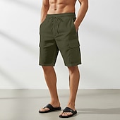 abordables Classique-Homme Shorts cargo Shorts Shorts en Lin Shorts d'été Shorts de plage Cordon de serrage Taille Élastique Multi-poches Uni Respirant Longueur Genou Extérieur Plage Vacances Hawaïen Noir bleu marine Non