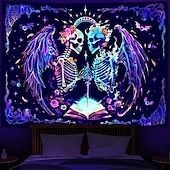 halpa Blacklight -kuvakudokset-mustavaloinen trippy-kallokuvakudos, uv-reaktiivinen goottilainen luuranko-seinävaate, fantasia-neonsiipi, pimeässä hohtava juhlajuliste, maaginen galaksi-avaruuskuvakudos makuuhuoneeseen