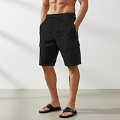 abordables Classique-Homme Shorts cargo Shorts Shorts en Lin Shorts d'été Shorts de plage Cordon de serrage Taille Élastique Multi-poches Uni Respirant Longueur Genou Extérieur Plage Vacances Hawaïen Noir bleu marine Non
