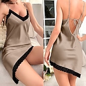 economico Tutine da donna-Per donna Abbigliamento da Casa Camicia da Notte Moda Sexy Casual Colore Puro Patchwork Senza schiena Vestiti Casa Vacanza Senza Maniche Scollo a V Loto Rosa Nero Rosa Cammello Estate Primavera